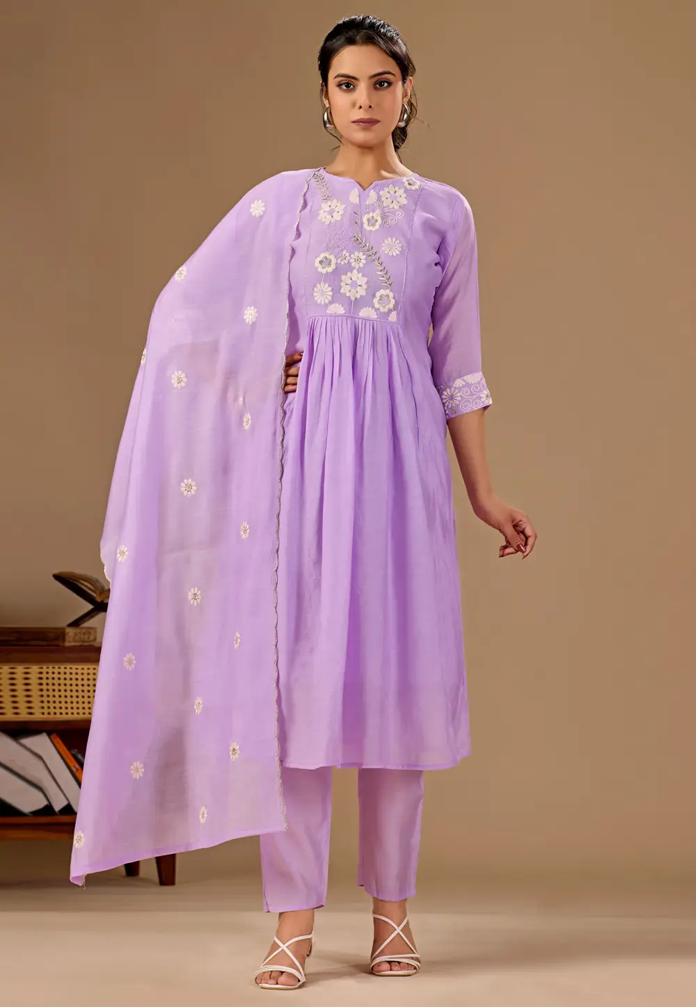 Lavender Cotton Readymade Pant Style Suit 331318