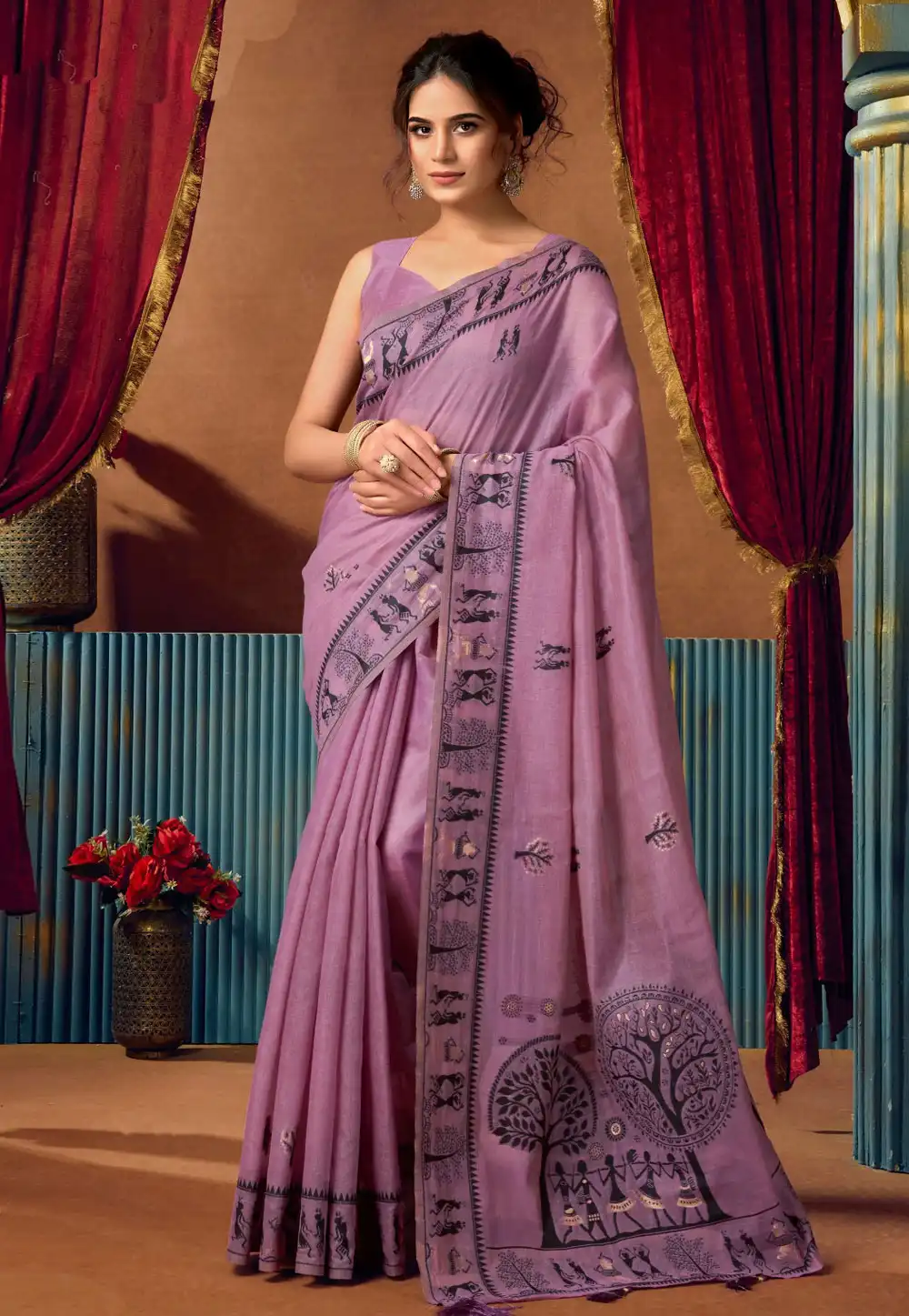 Lavender Cotton Saree With Blouse 325420