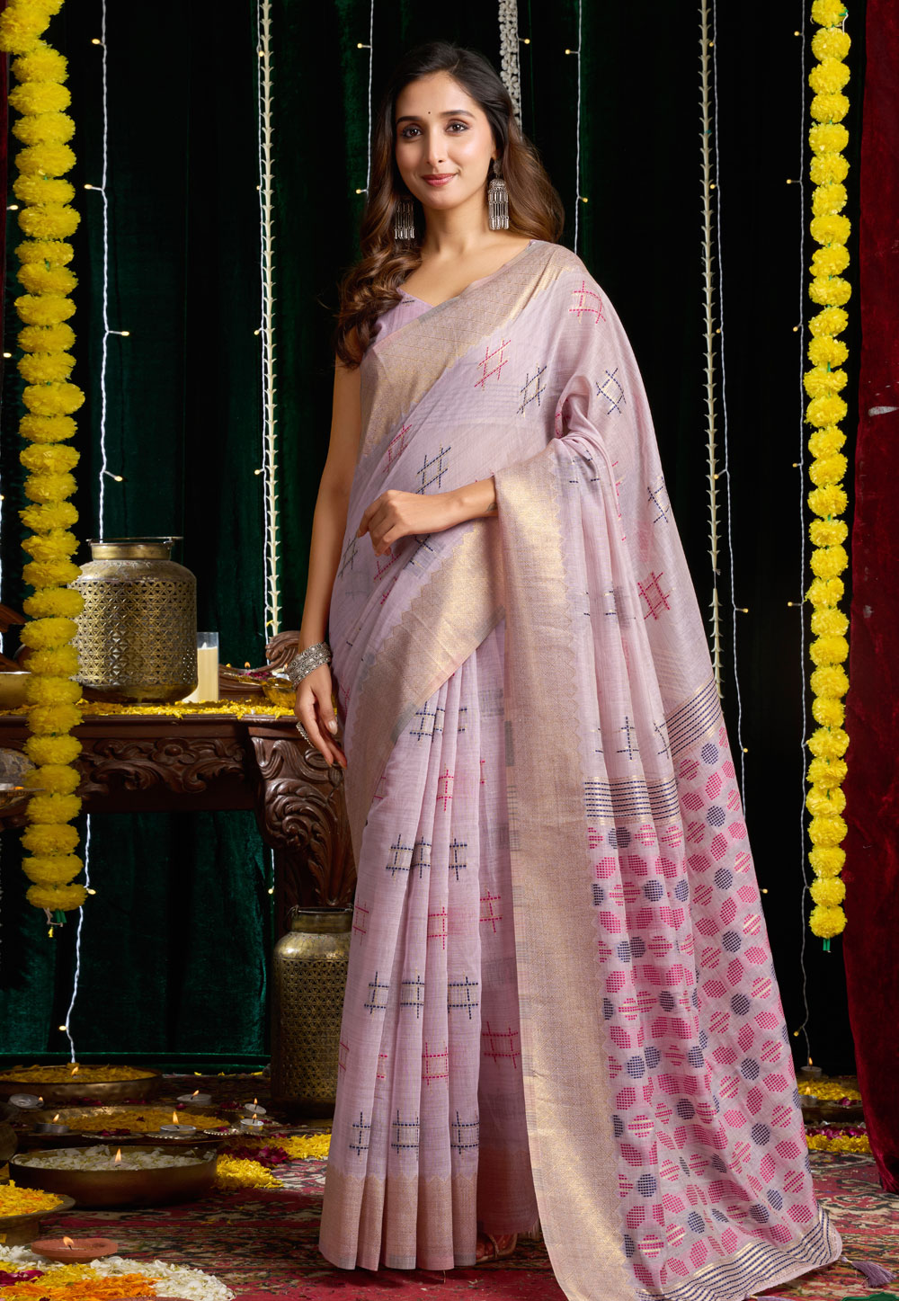 Lavender Cotton Saree With Blouse 319289