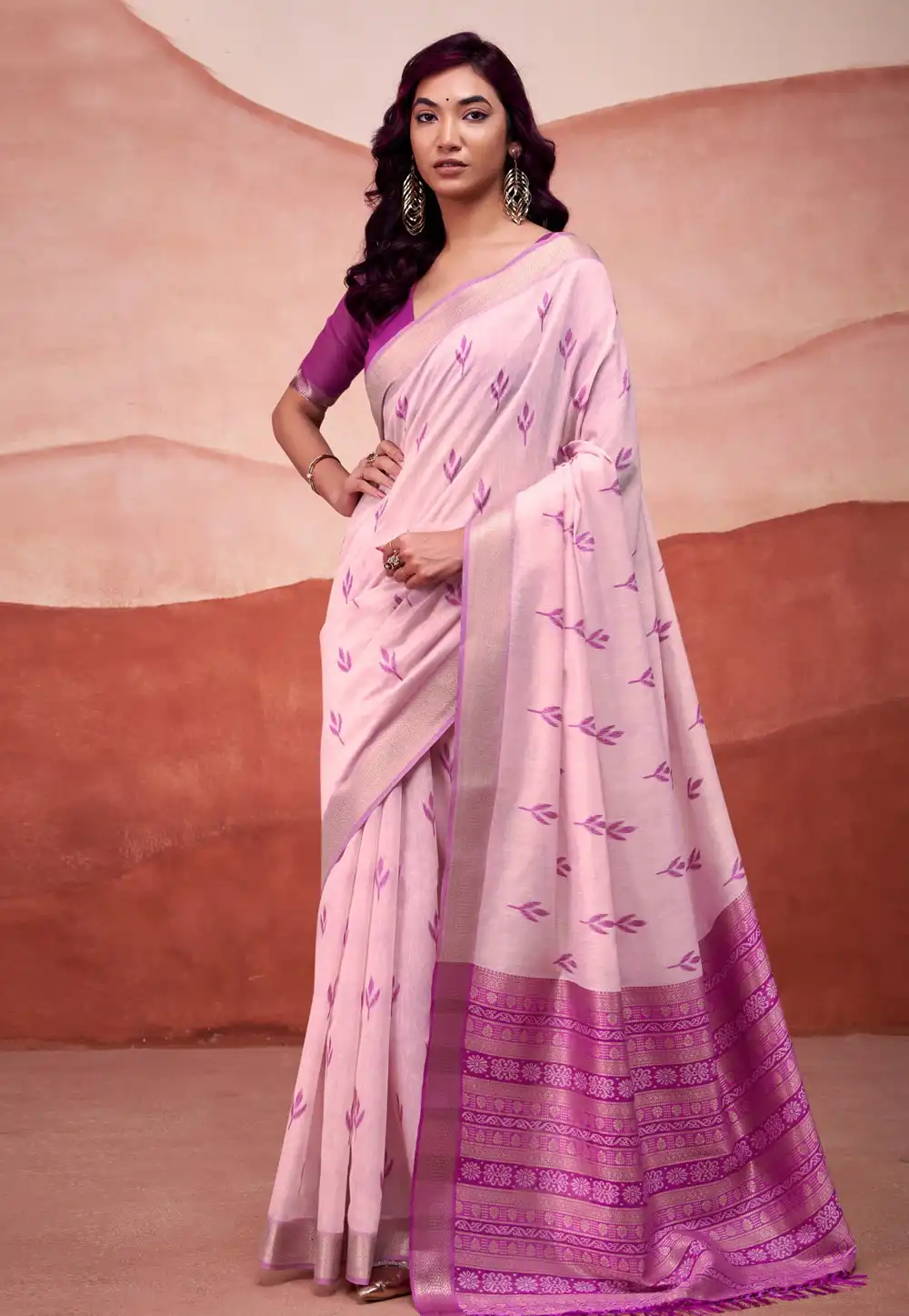 Lavender Cotton Saree With Blouse 318457