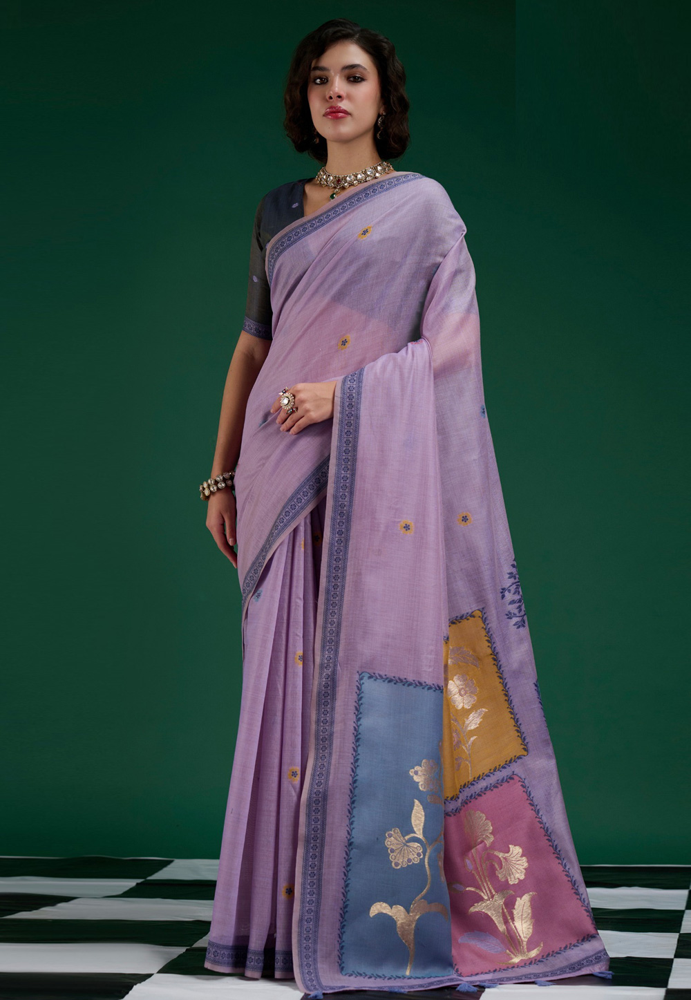 Lavender Cotton Saree With Blouse 328191