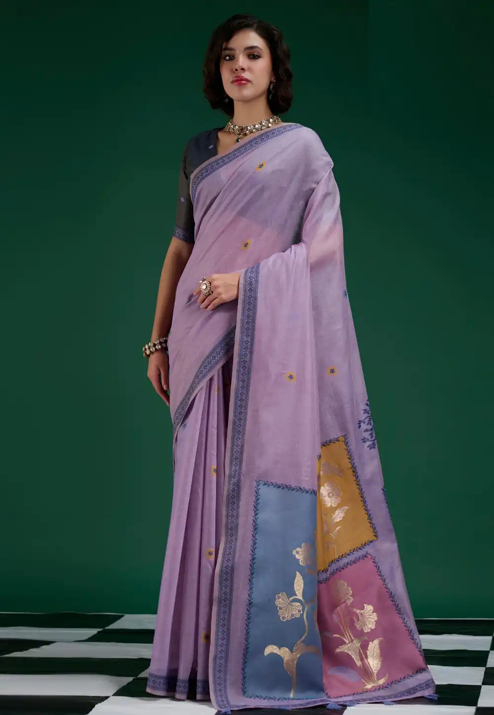 Lavender Cotton Saree With Blouse 328191