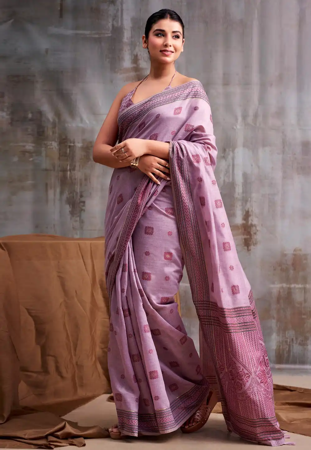 Lavender Cotton Saree With Blouse 328462