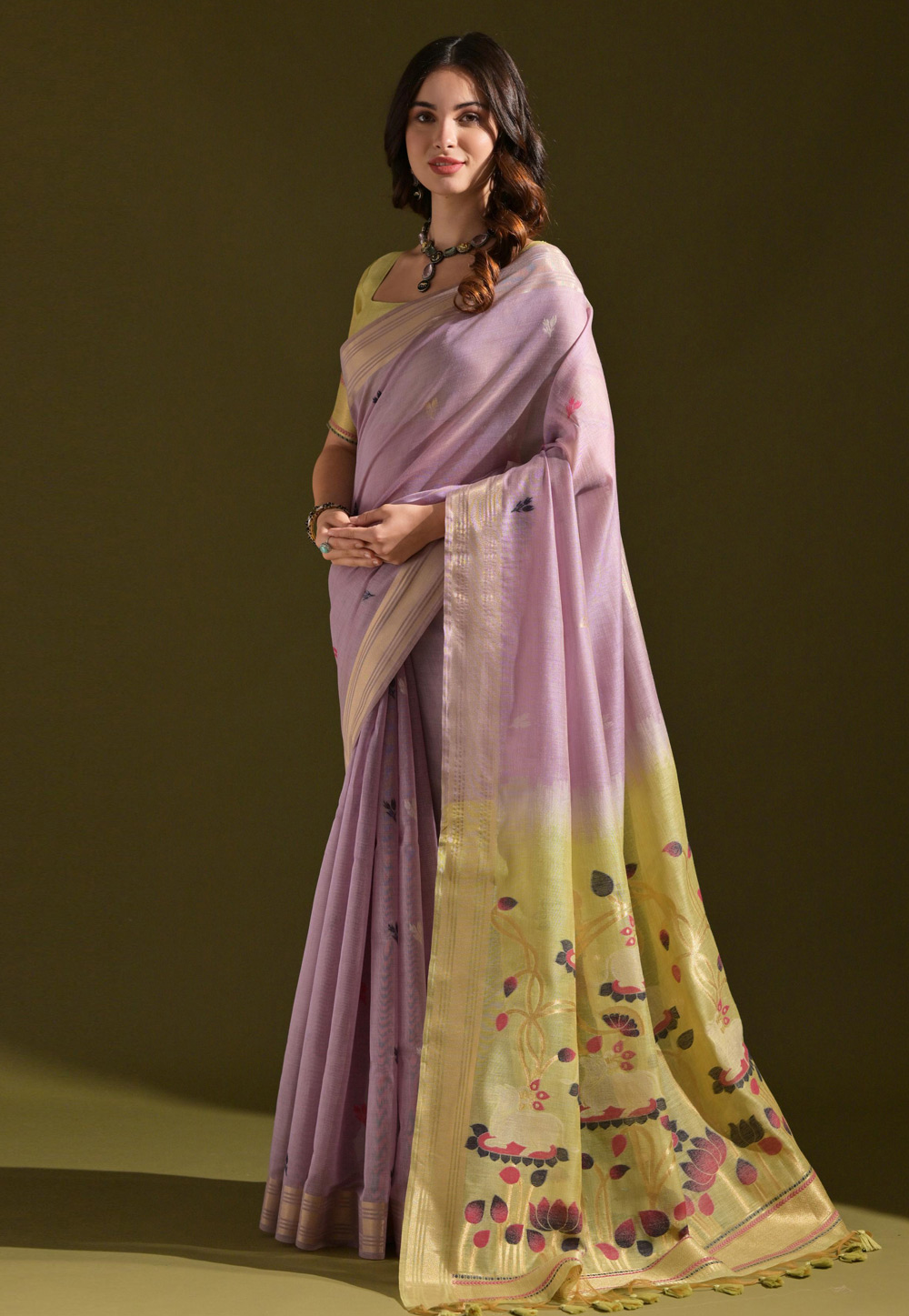 Lavender Cotton Saree With Blouse 318026