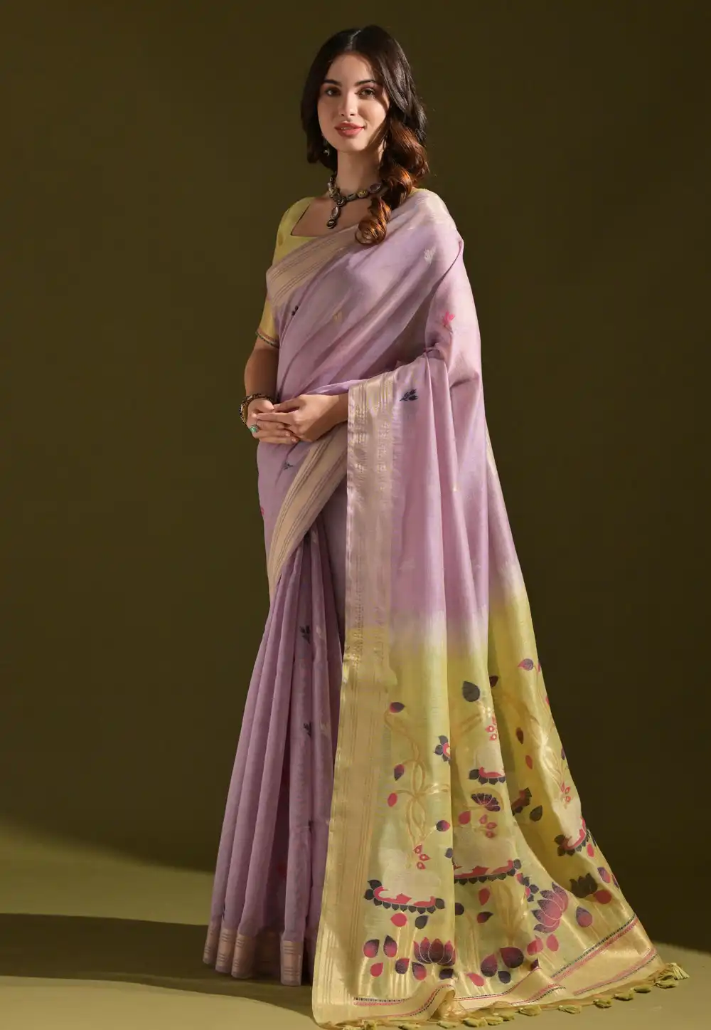 Lavender Cotton Saree With Blouse 318026