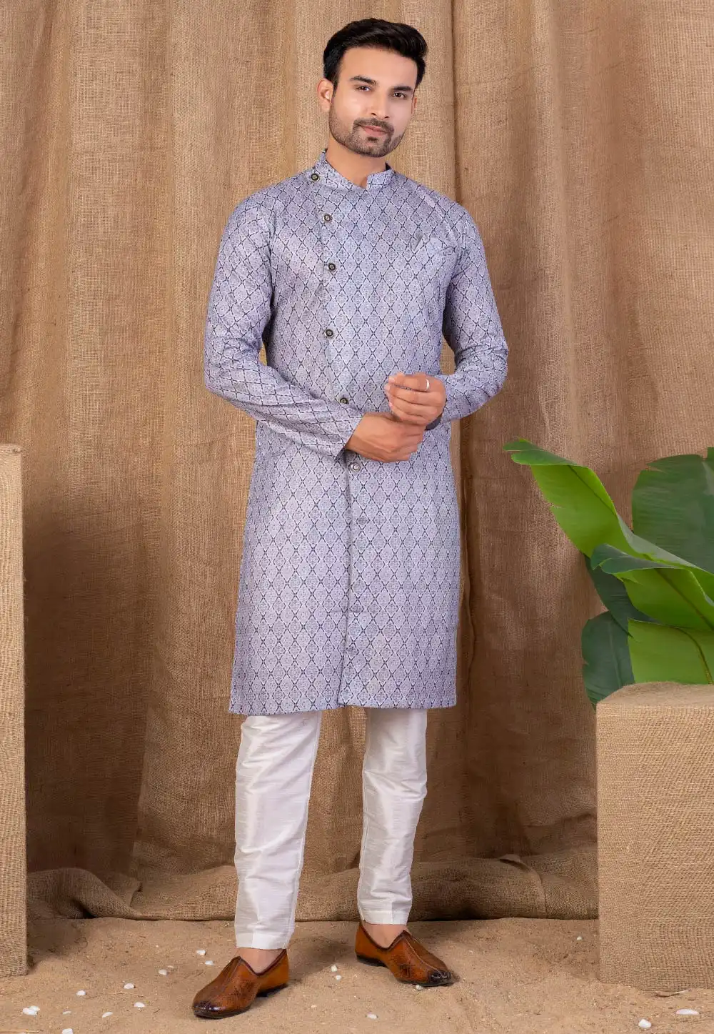 Lavender Cotton Silk Indo Western Suit 316487