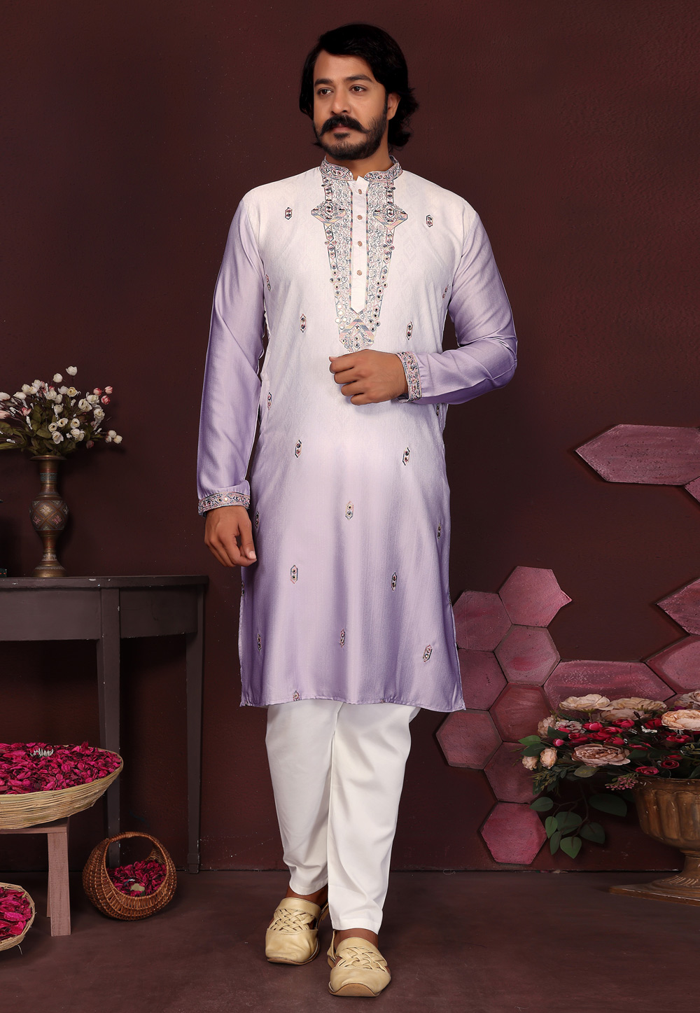Lavender Cotton Silk Kurta Pajama 321012
