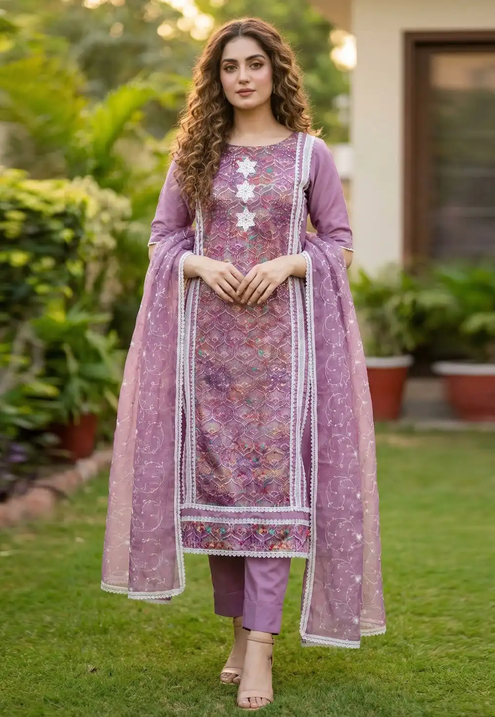 Lavender Cotton Silk Pakistani Suit 326485