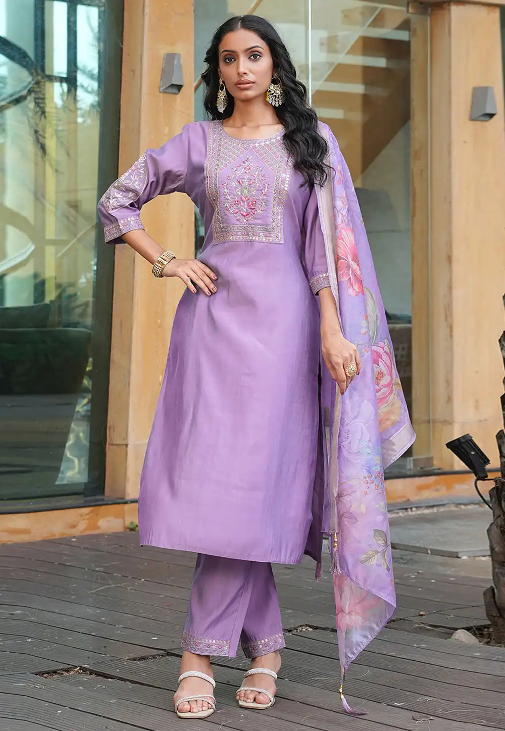 Lavender Cotton Silk Readymade Pakistani Suit 321723
