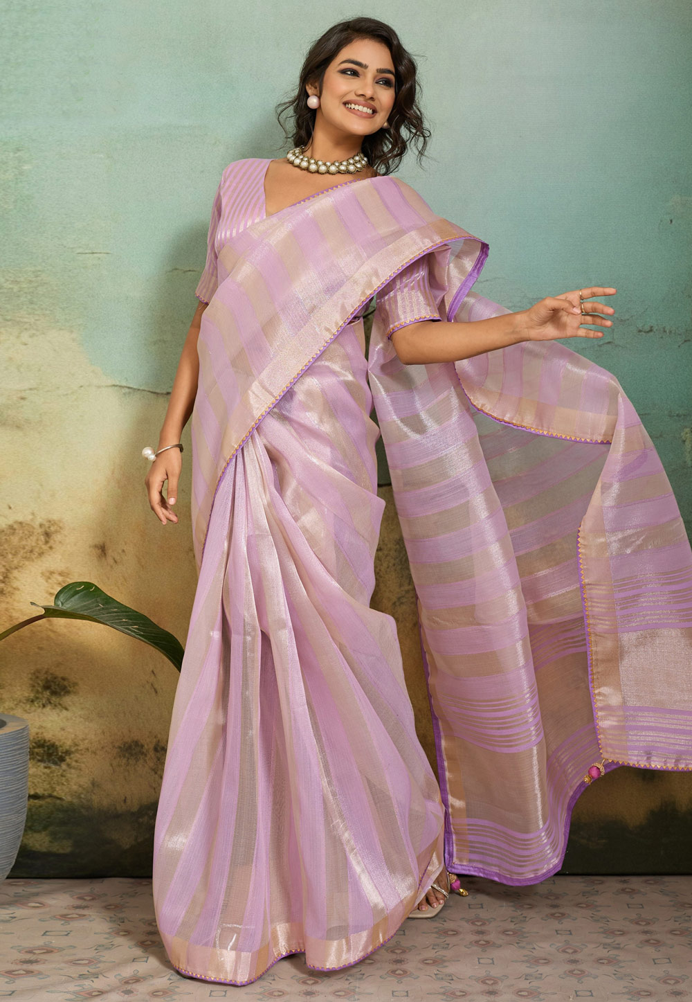 Lavender Cotton Silk Saree With Blouse 327100