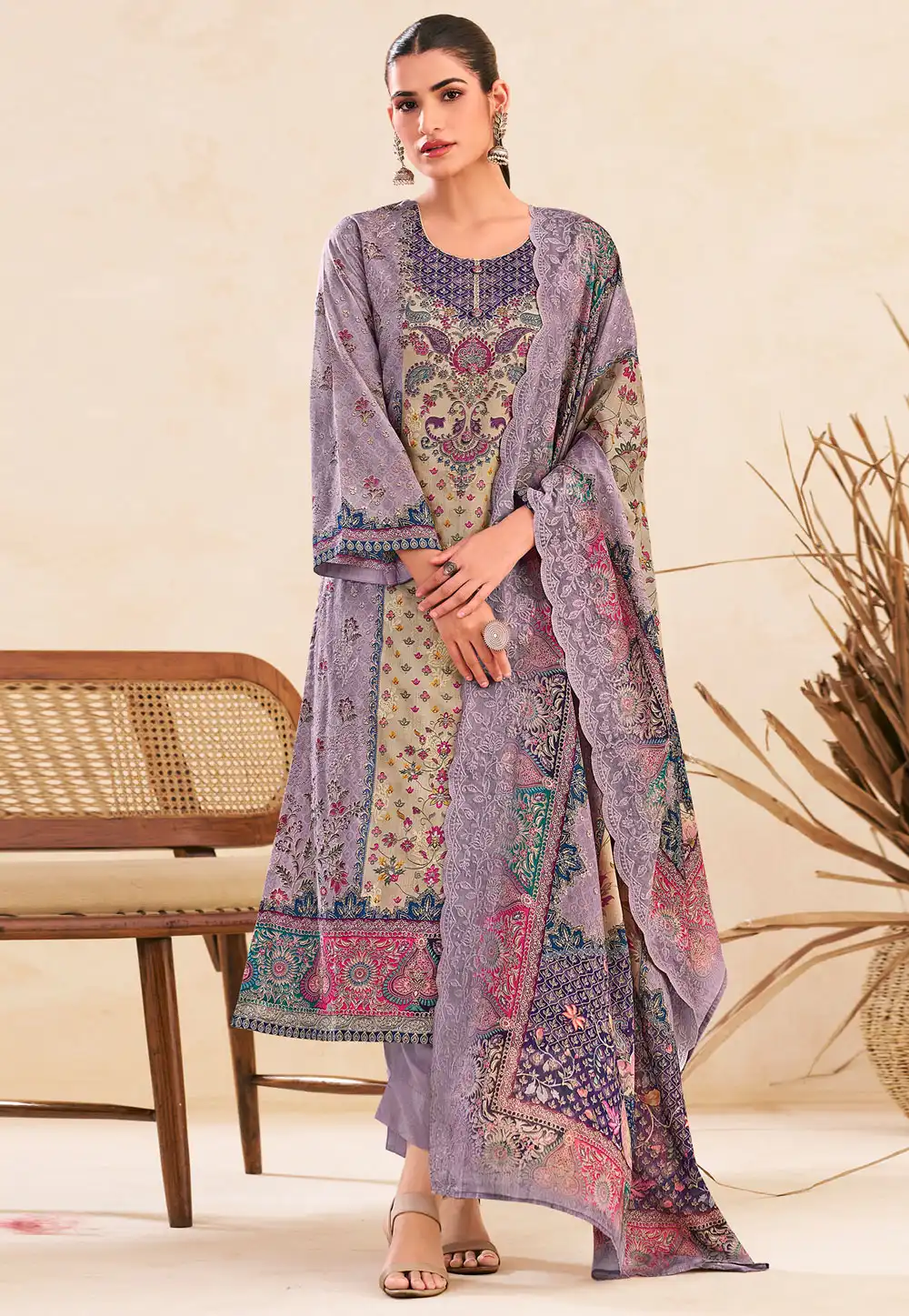 Lavender Cotton Straight Suit 327935