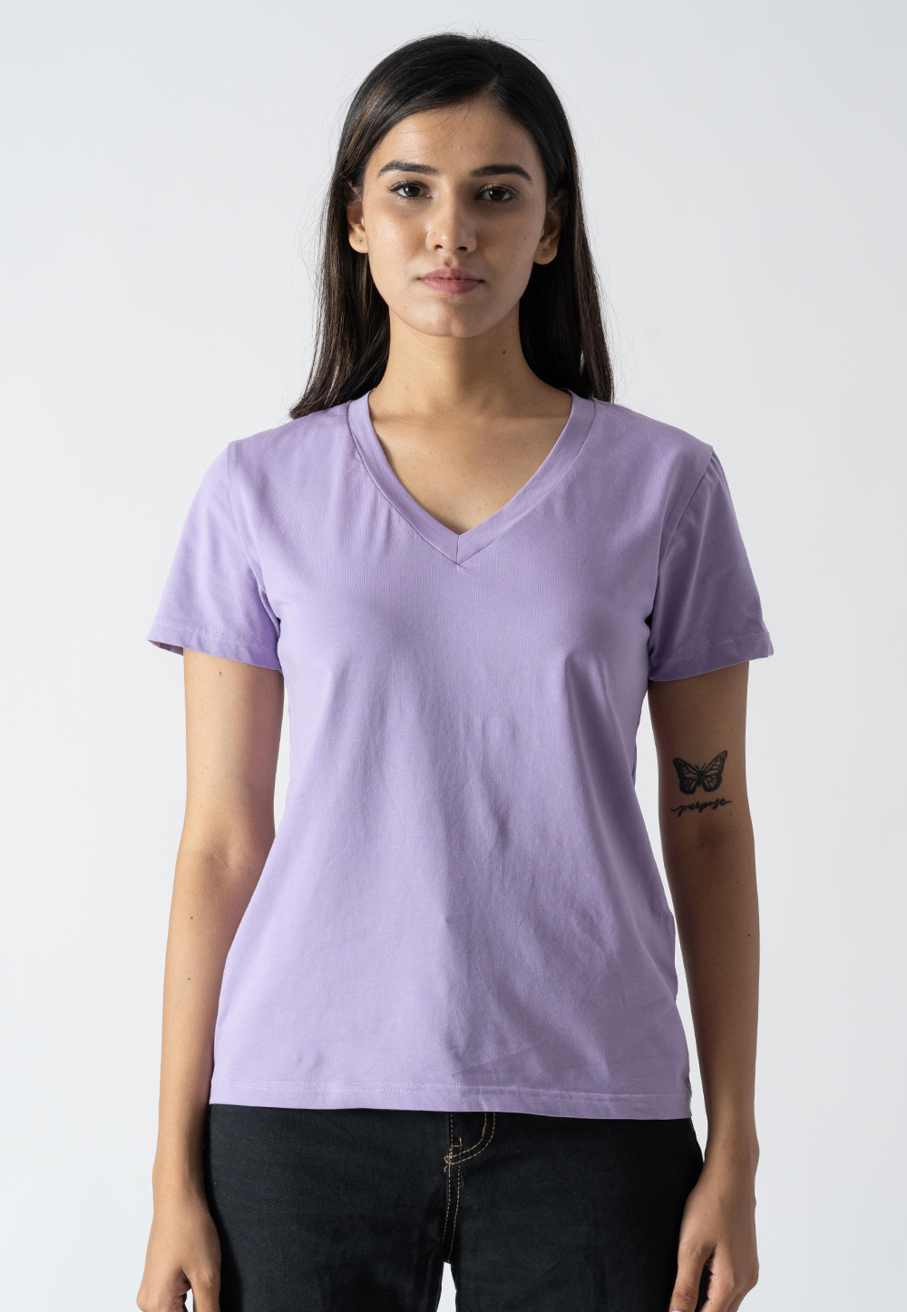 Lavender Cotton V Neck T-Shirt 313262