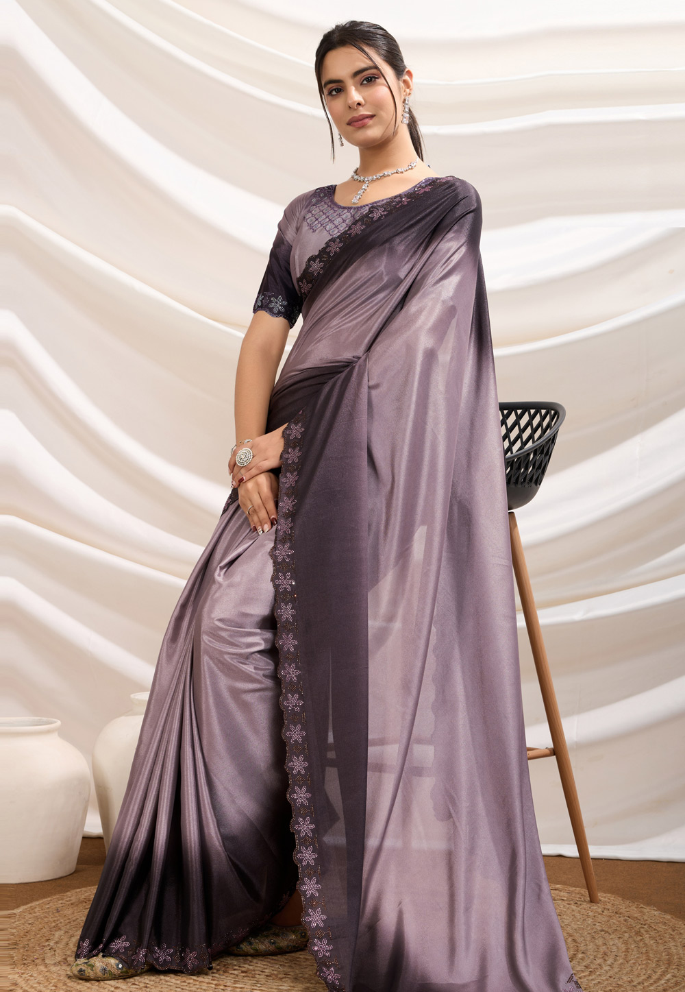 Lavender Crepe Saree With Blouse 308170