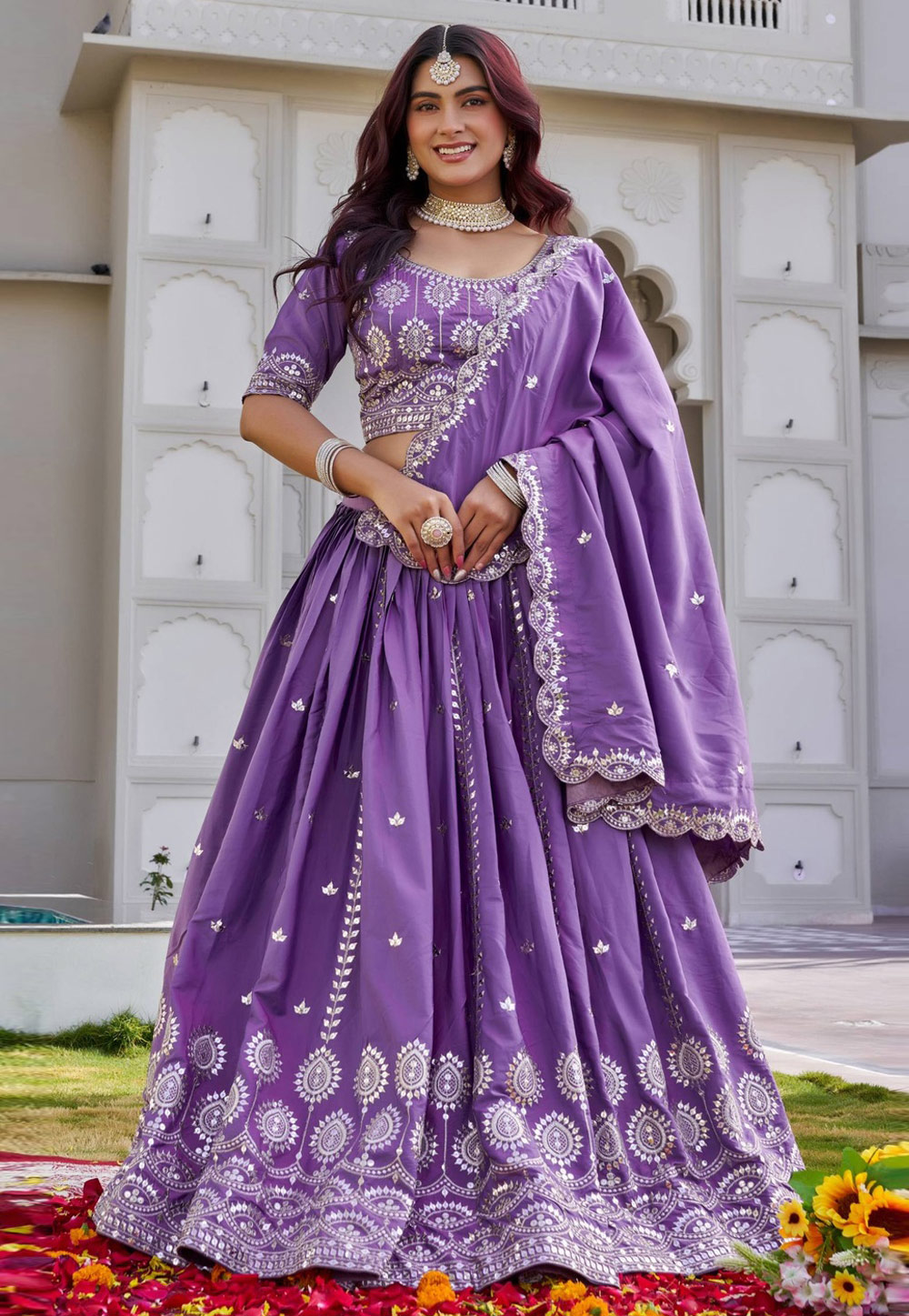Lavender Crepe Silk Circular Lehenga Choli 323242