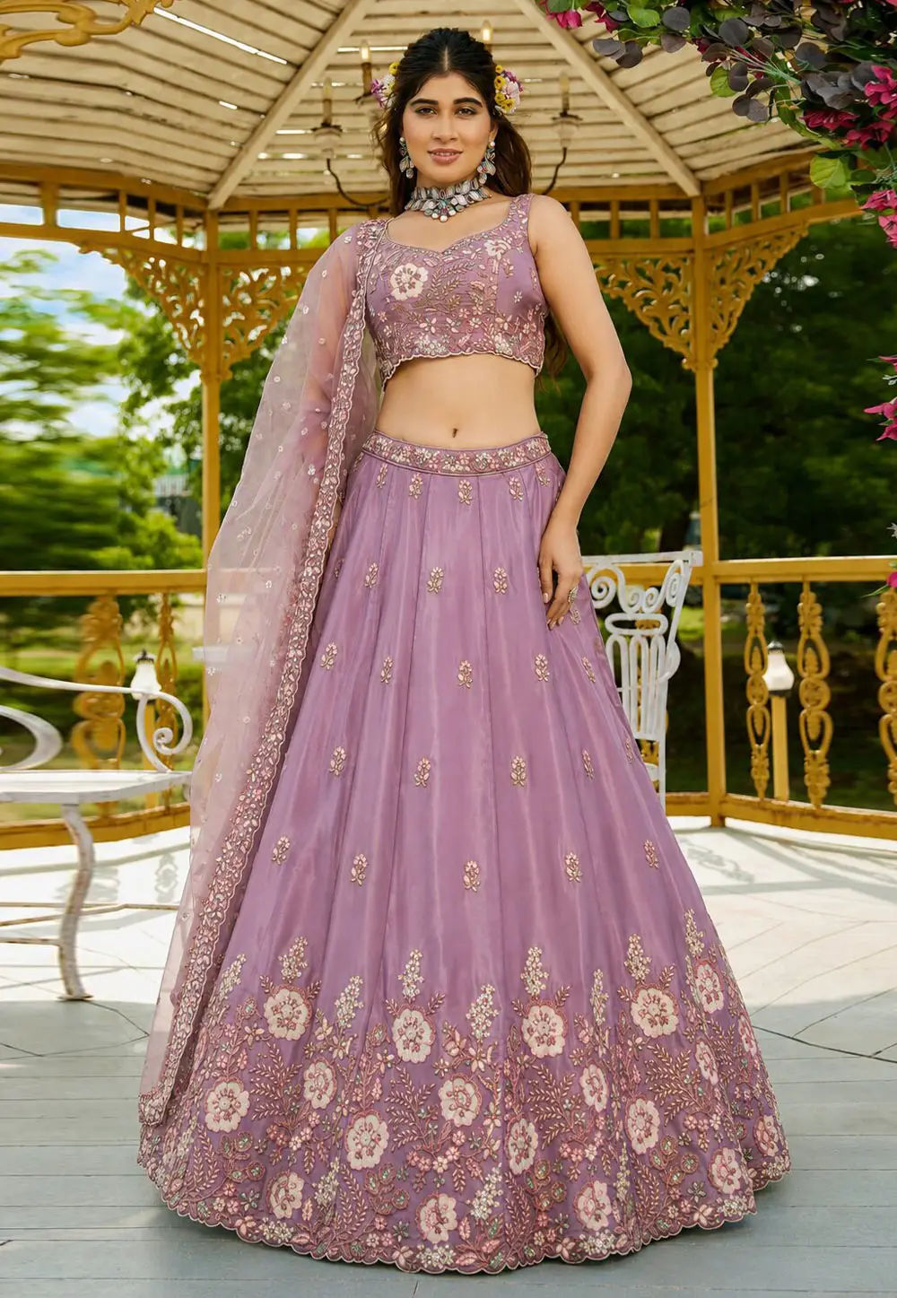 Lavender Crepe Wedding Lehenga Choli 333349