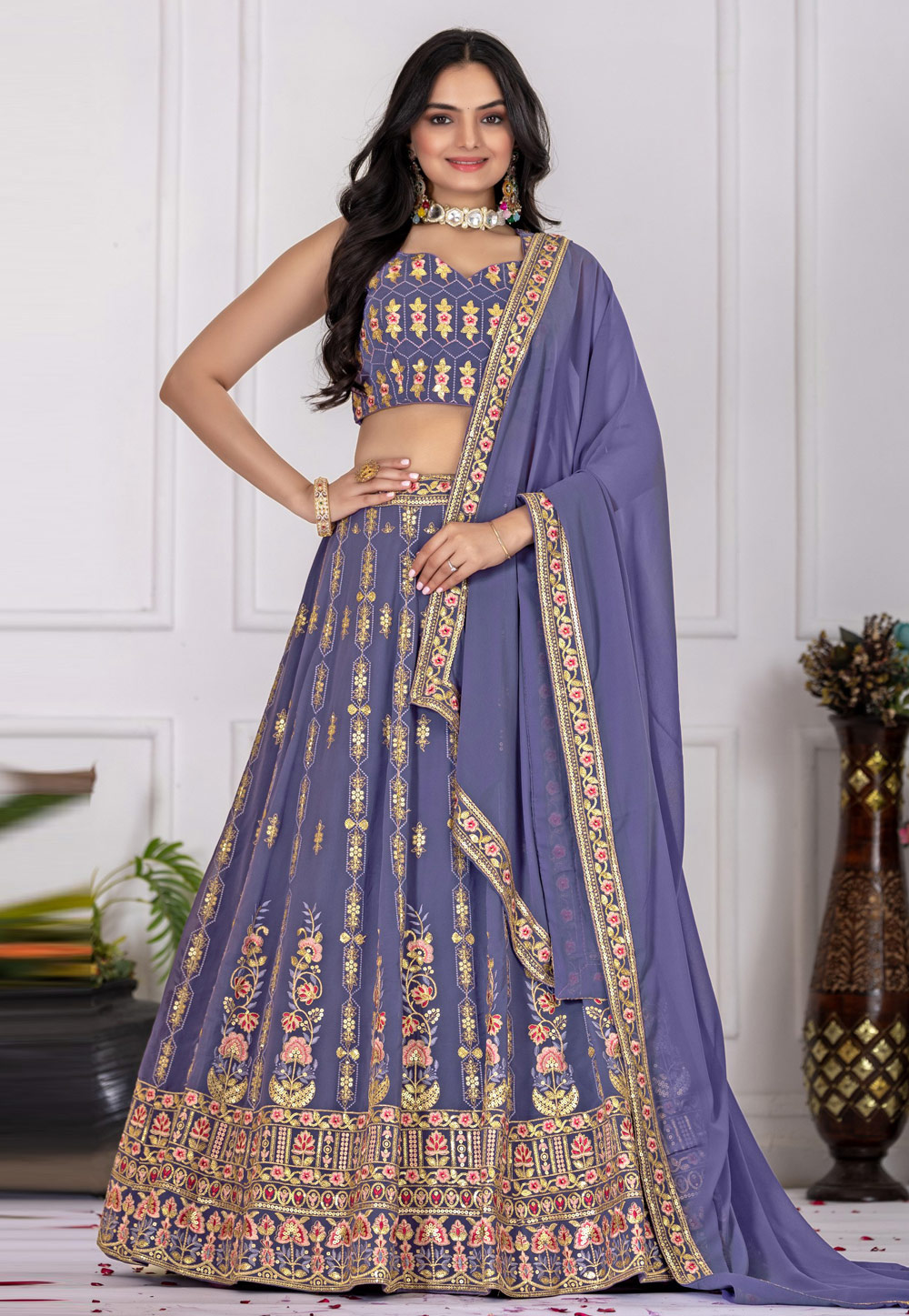 Lavender Faux Georgette Circular Lehenga Choli 311621