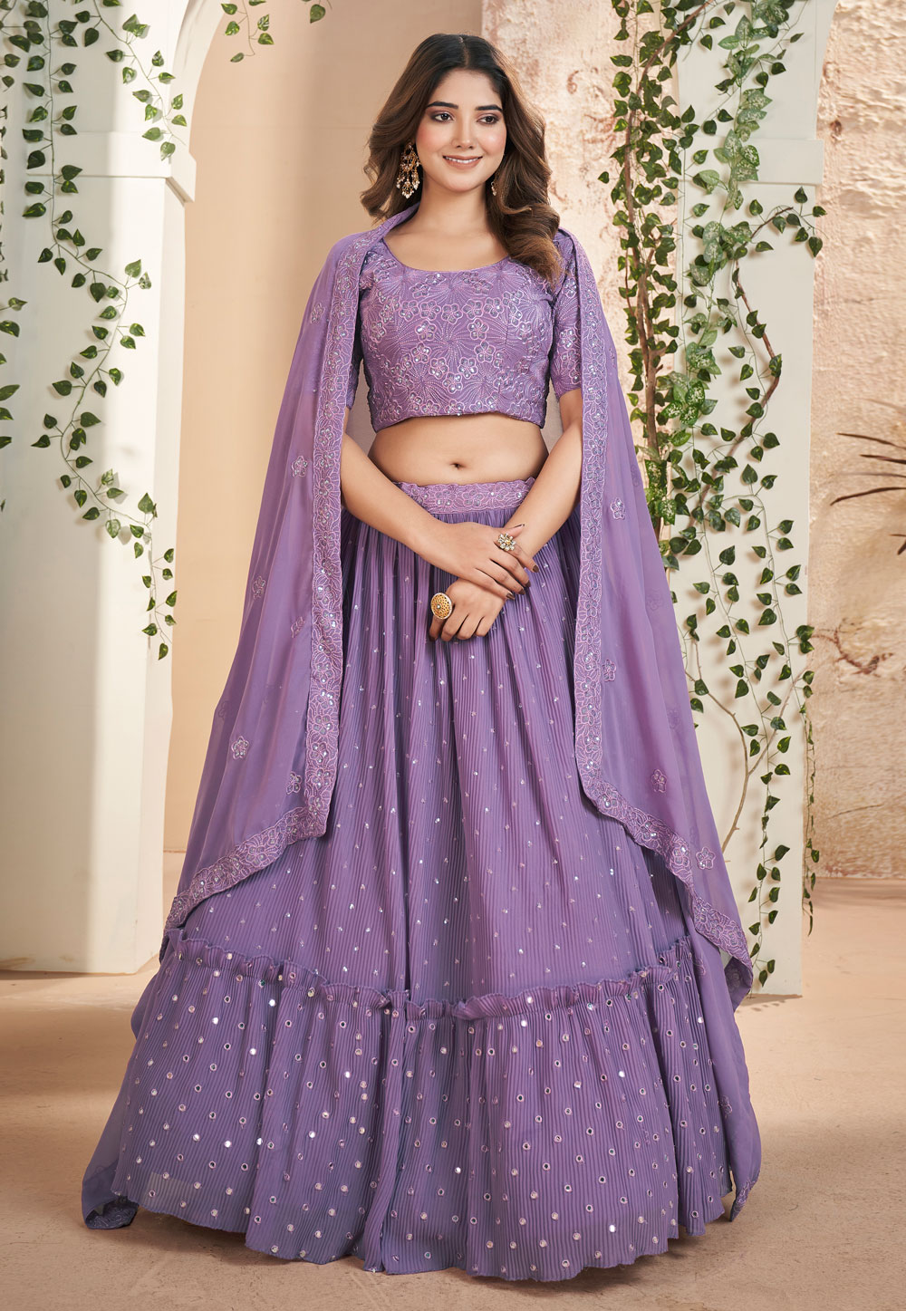 Lavender Faux Georgette Layered Lehenga Choli 281896