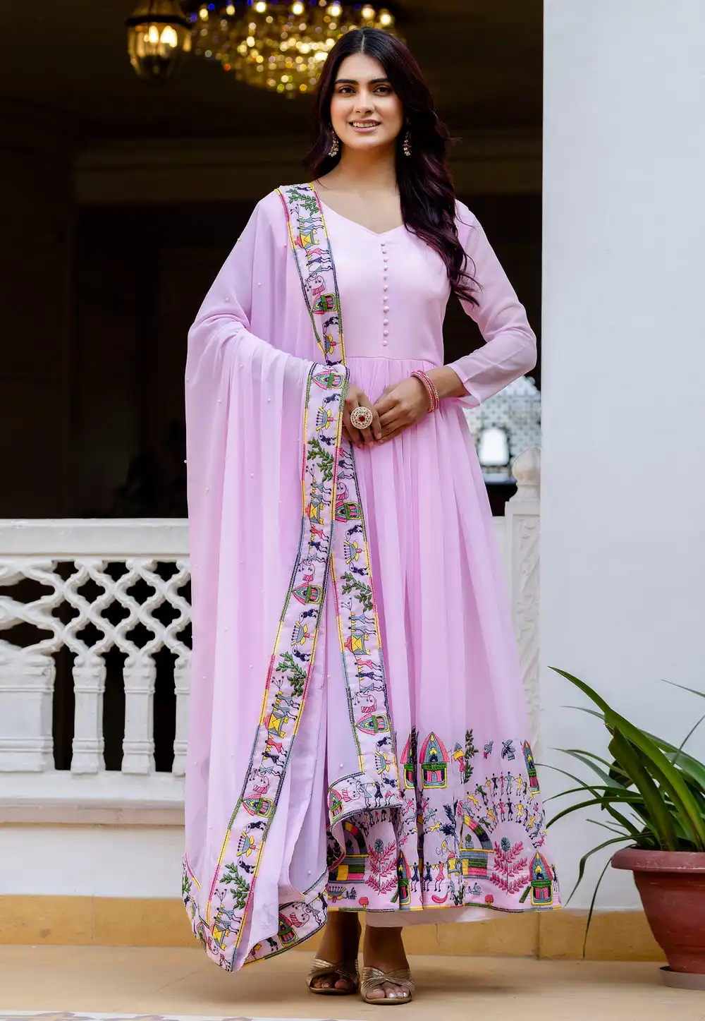 Lavender Faux Georgette Readymade Anarkali Suit 324886