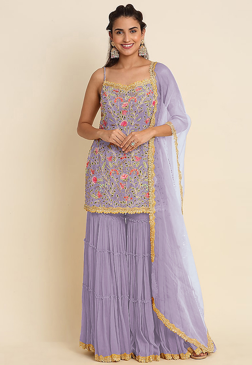 Lavender Faux Georgette Sharara Suit 308320