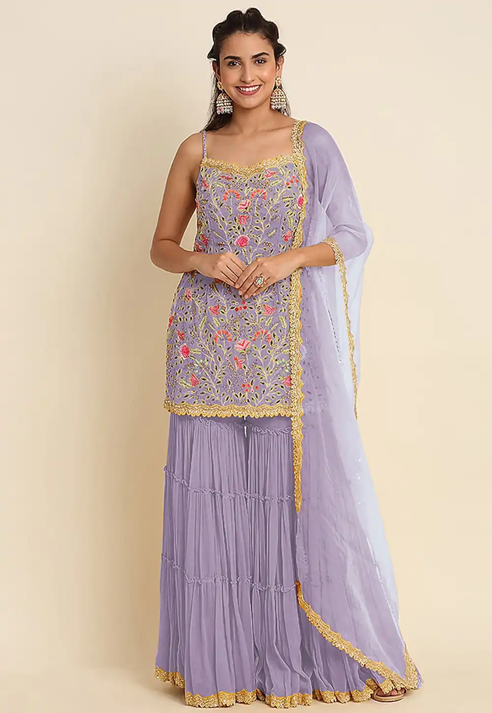 Lavender Faux Georgette Sharara Suit 308320