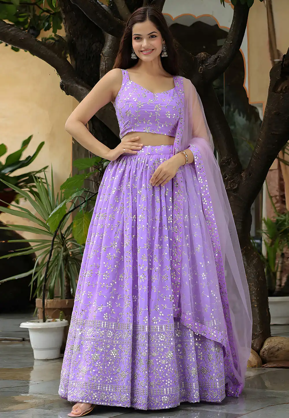 Lavender Georgette Circular Lehenga Choli 315228