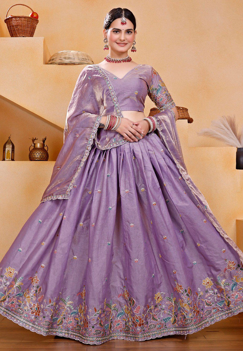 Lavender Georgette Circular Lehenga Choli 306931