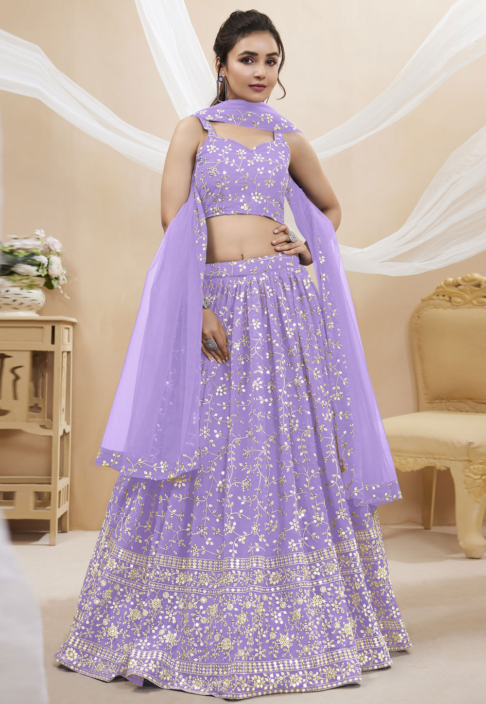 Lavender Georgette Circular Lehenga Choli 280332