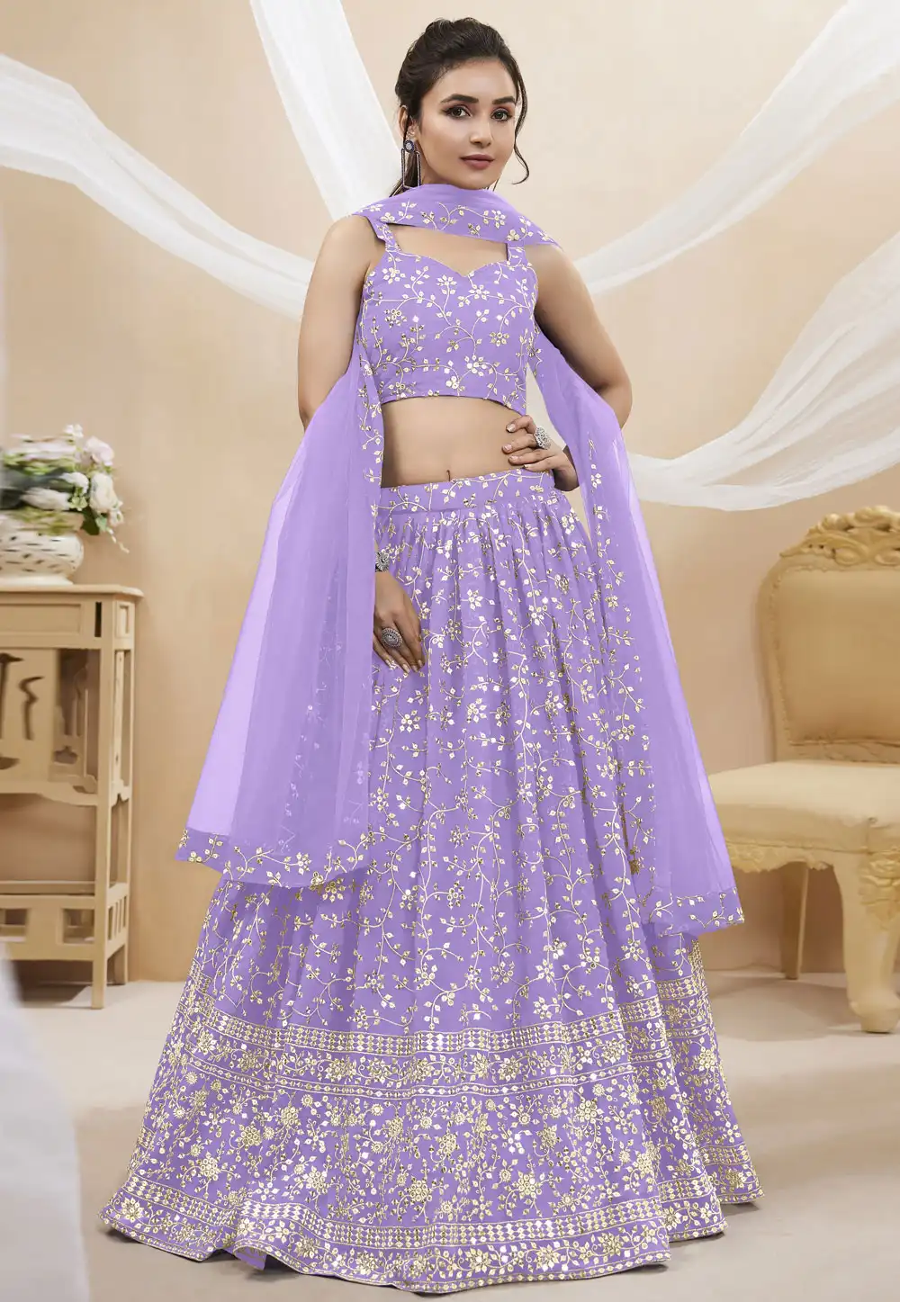Lavender Georgette Circular Lehenga Choli 280332