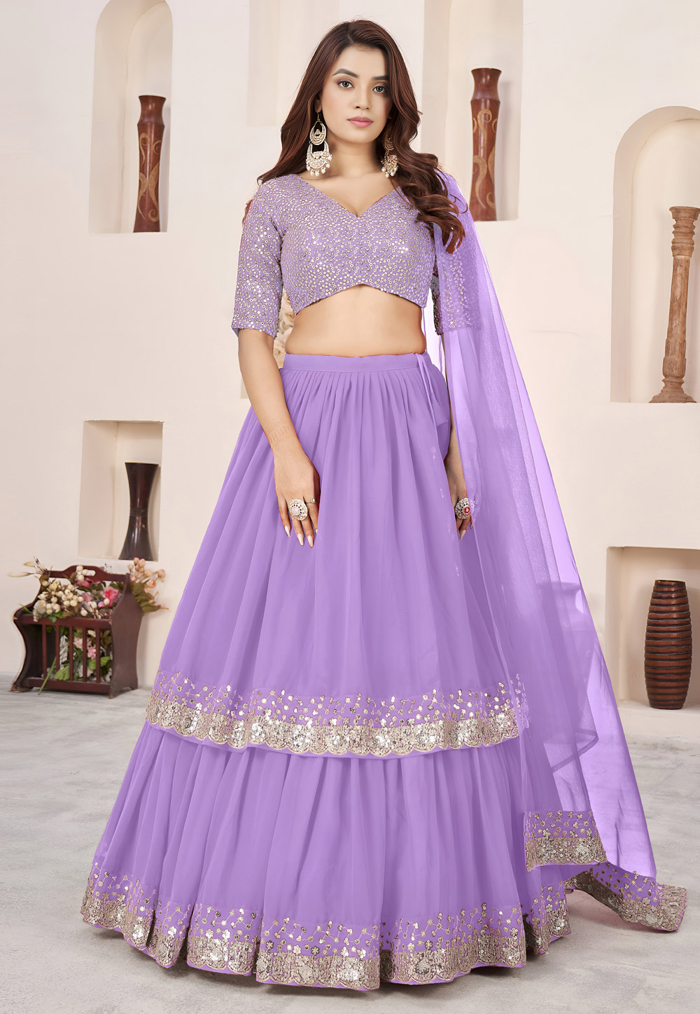 Lavender Georgette Circular Lehenga Choli 323085