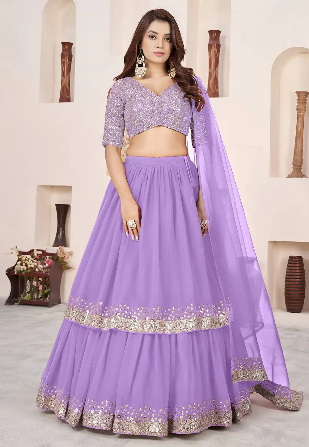 Lavender Georgette Circular Lehenga Choli 323085