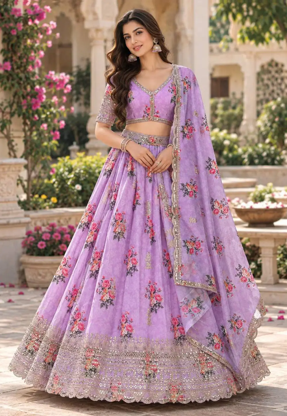 Lavender Georgette Floral print Lehenga choli 335832
