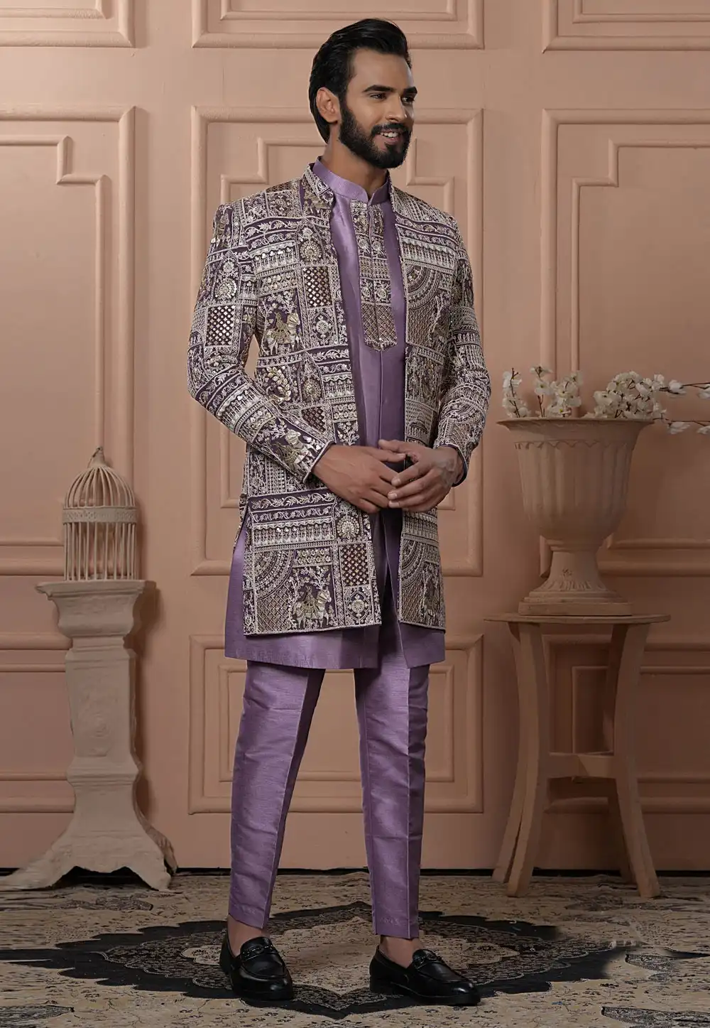 Lavender Georgette Jacket Style Sherwani 315068