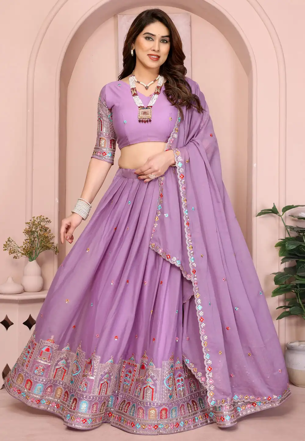 Lavender Georgette Lehenga Choli 314909