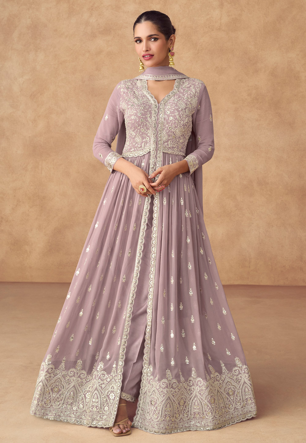 Lavender Georgette Long Anarkali Suit 309033