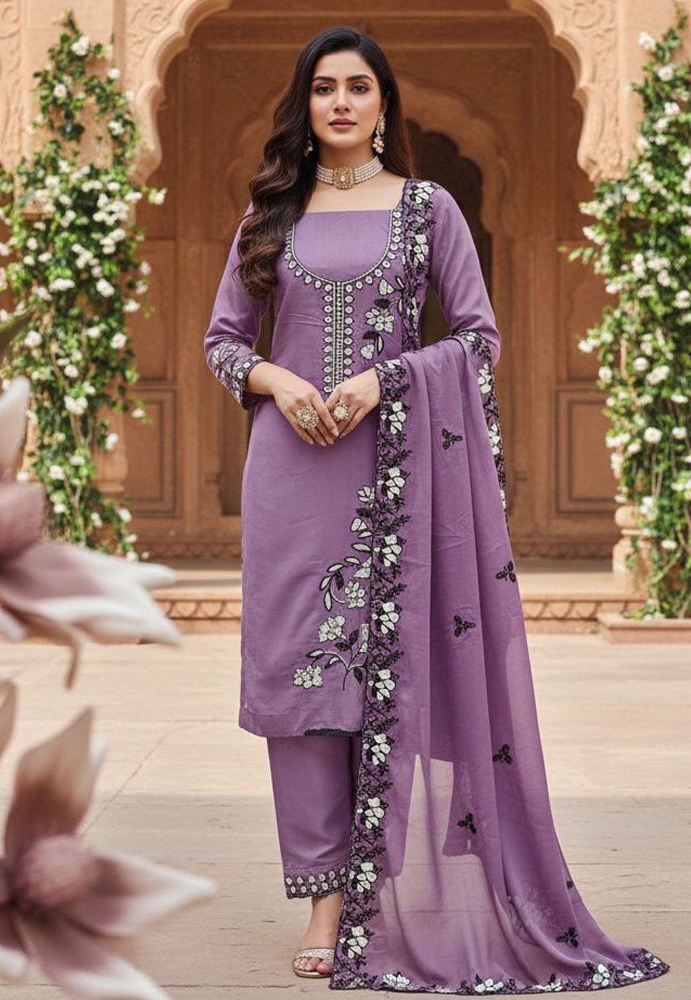 Lavender Georgette Pant Style Suit 322761