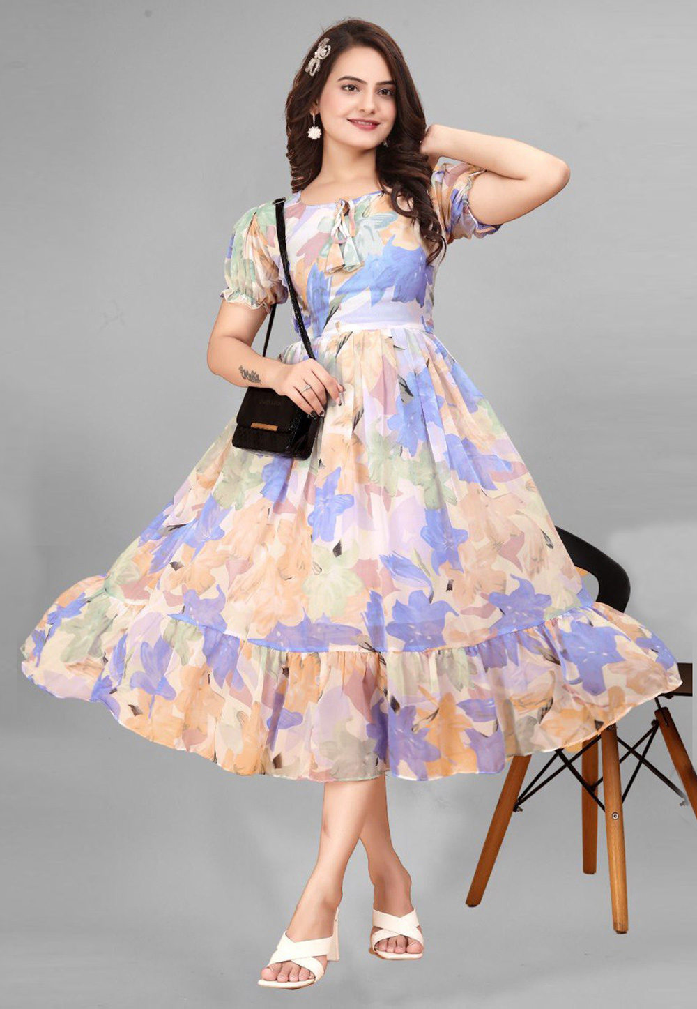 Lavender Georgette Printed Gown 285726
