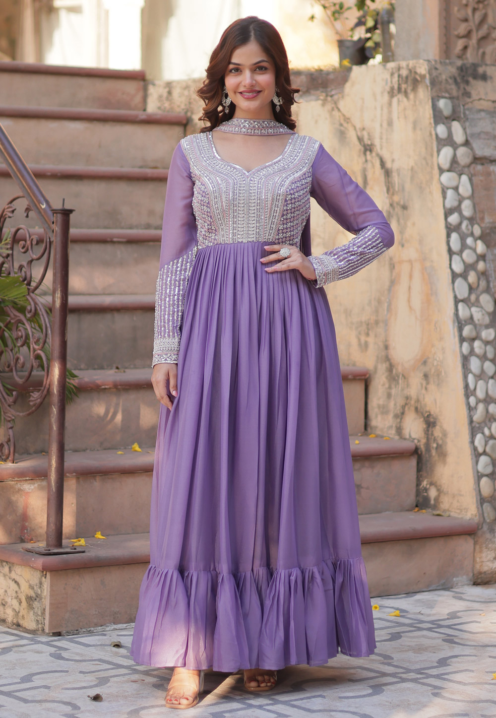 Lavender Georgette Readymade Anarkali Suit 306336