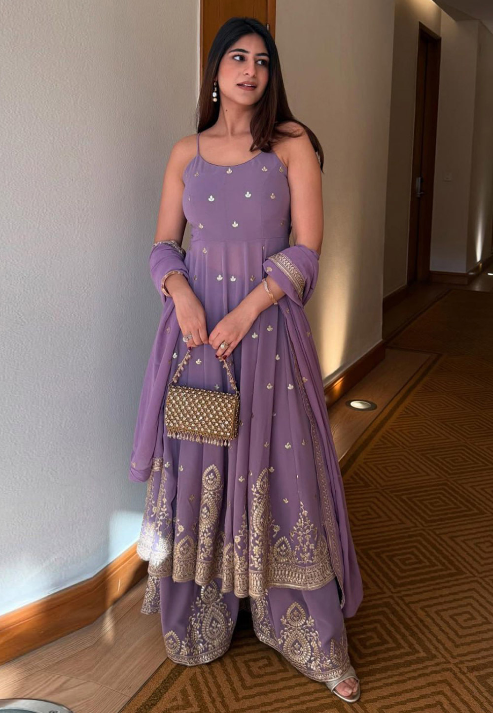 Lavender Georgette Readymade Anarkali Suit 321591