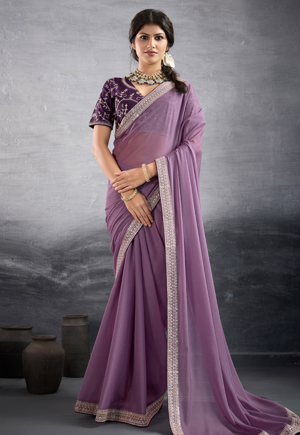 Lavender Georgette Saree With Blouse 318204