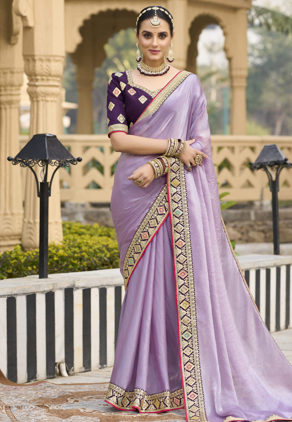 Lavender Georgette Saree With Blouse 308382