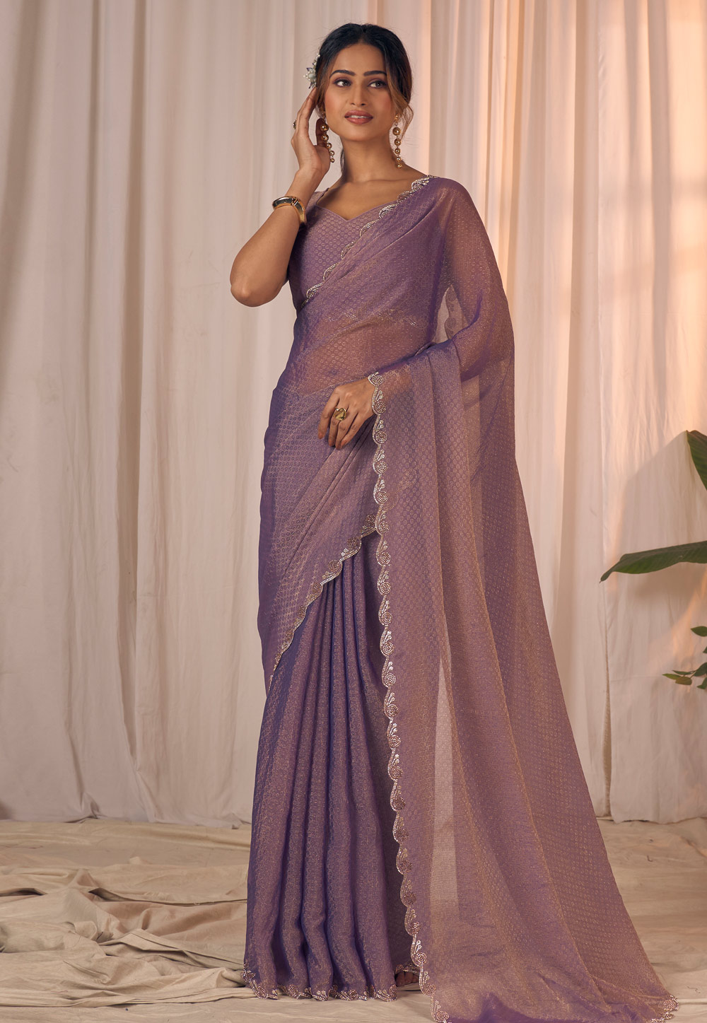 Lavender Georgette Saree With Blouse 320476