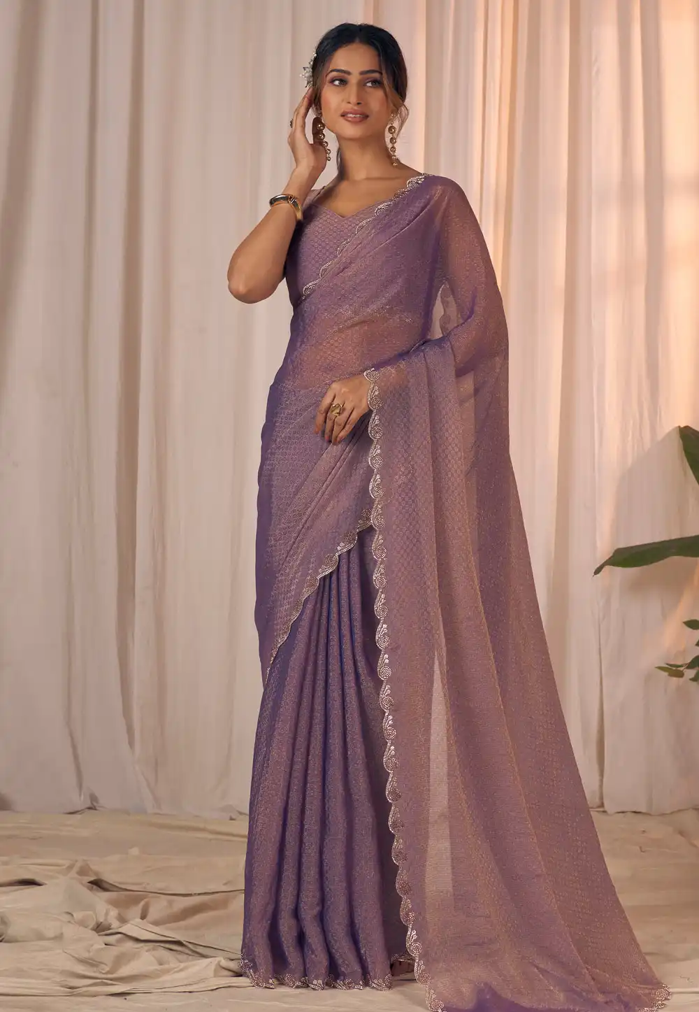 Lavender Georgette Saree With Blouse 320476
