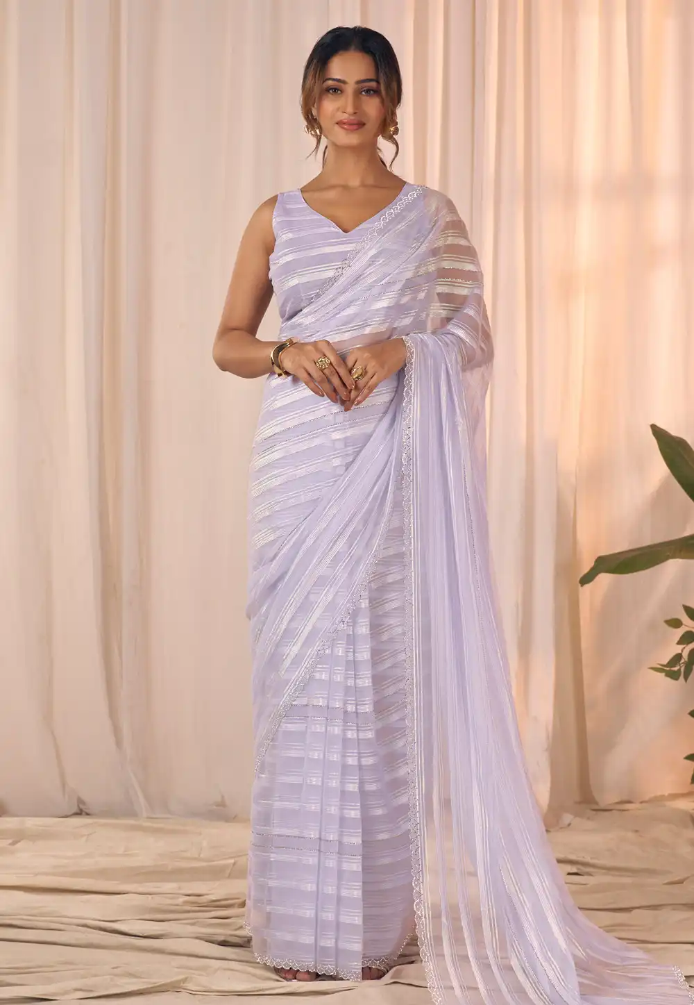 Lavender Georgette Saree With Blouse 320491