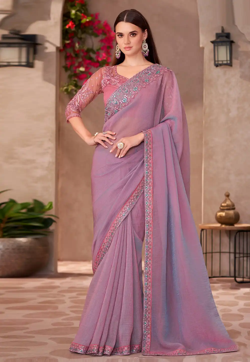Lavender Georgette Saree With Blouse 314311