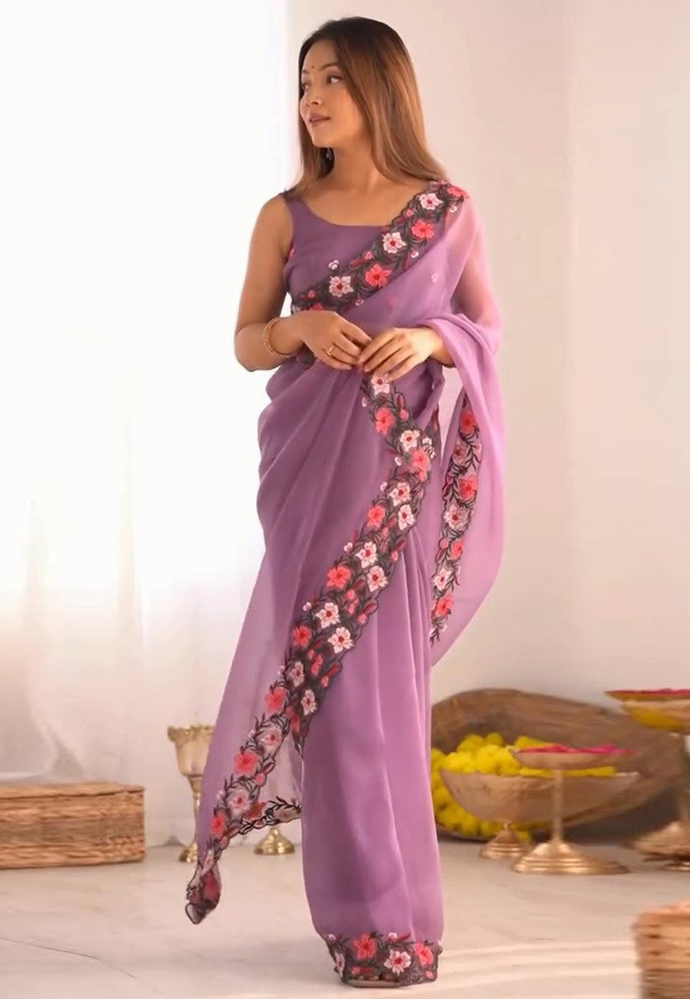 Lavender Georgette Saree With Blouse 307916