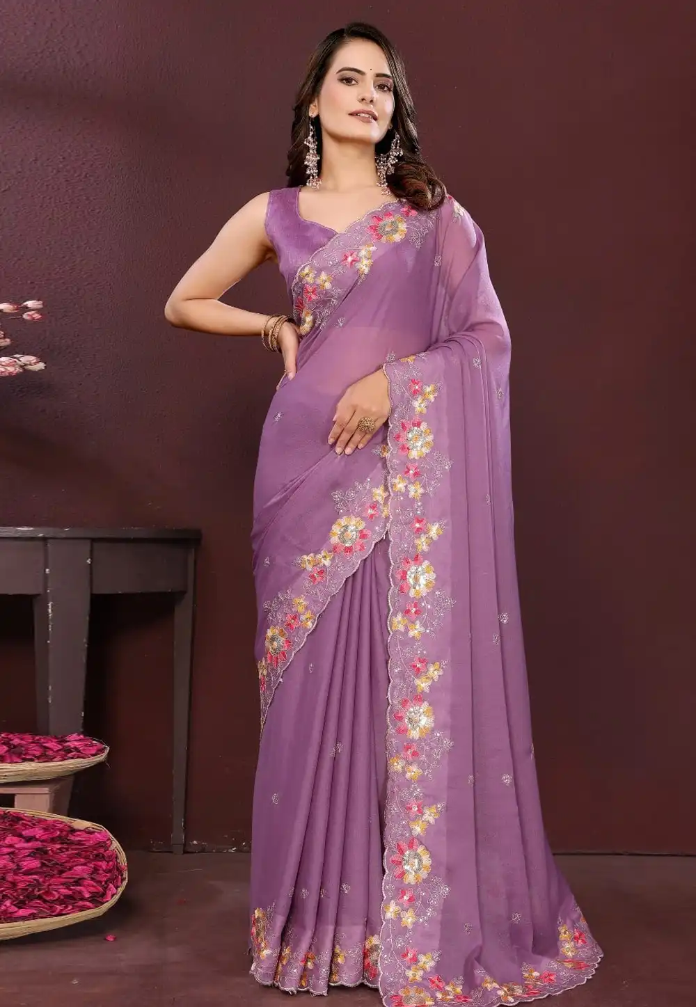 Lavender Georgette Saree With Blouse 316393