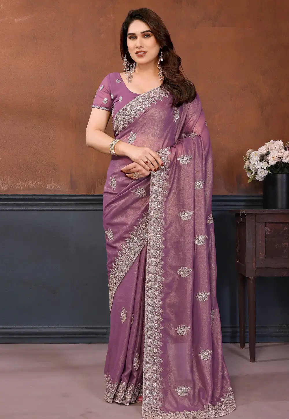 Lavender Georgette Saree With Blouse 319853