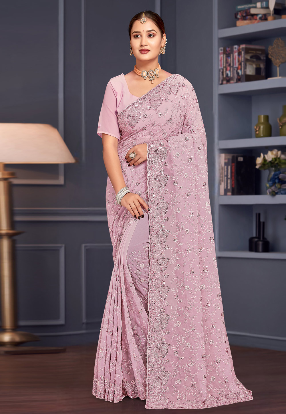 Lavender Georgette Saree With Blouse 307751