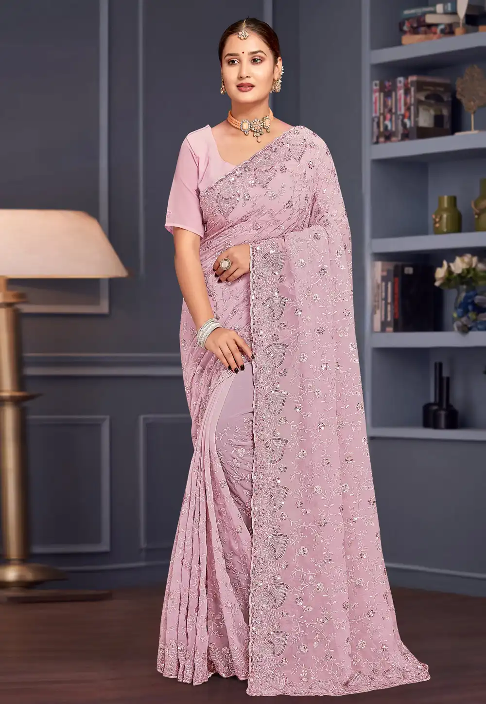 Lavender Georgette Saree With Blouse 307751