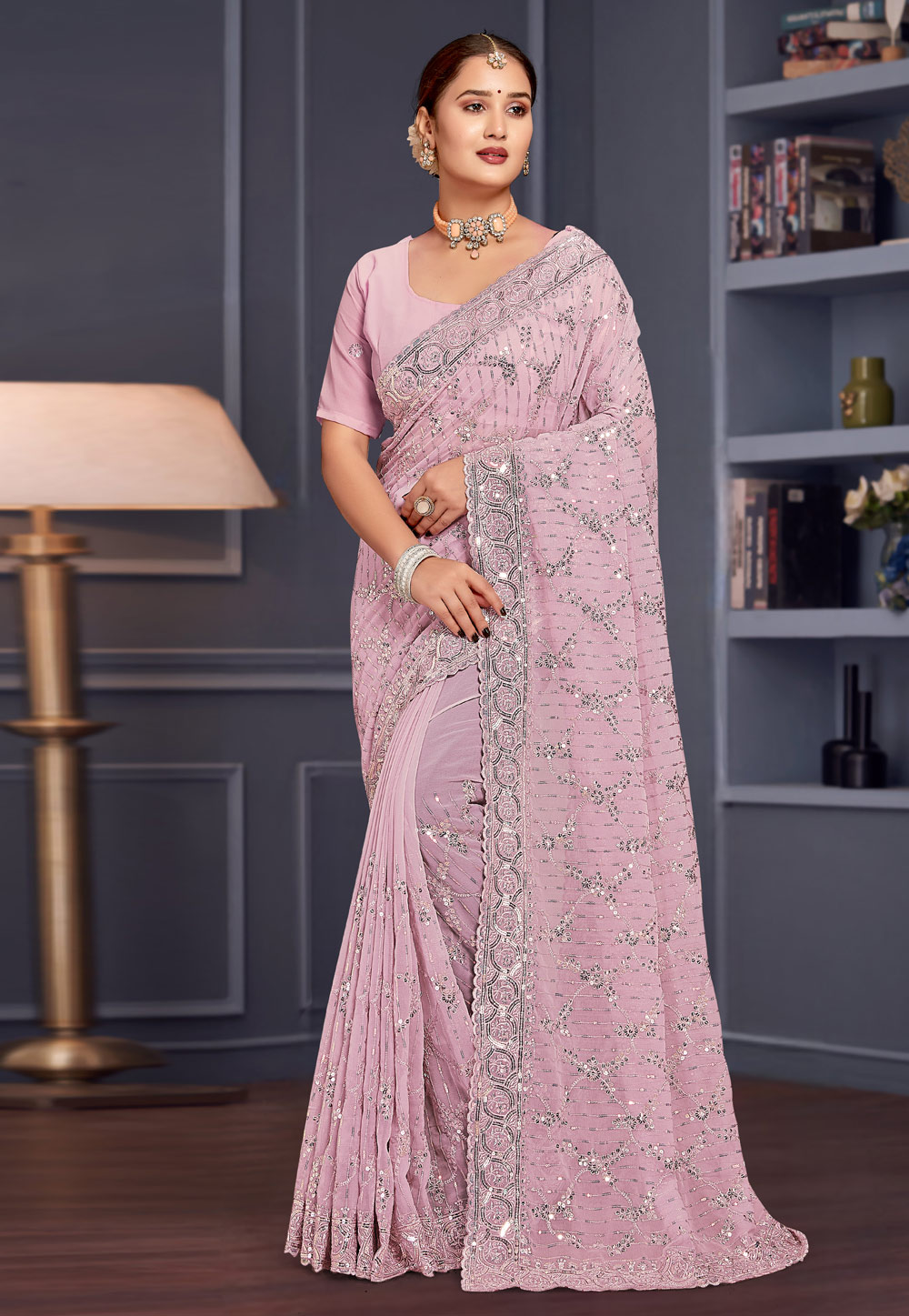 Lavender Georgette Saree With Blouse 307755